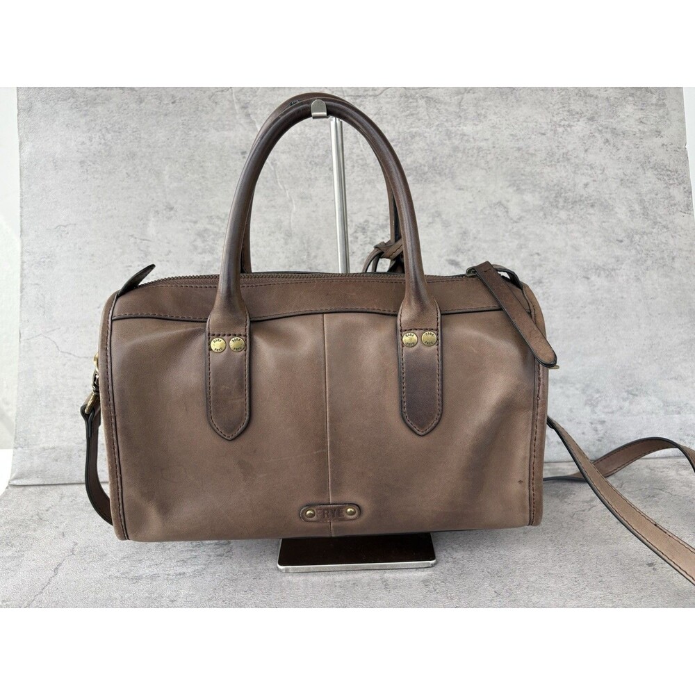 FRYE Boston Western Satchel Crossbody Waxed Leather Bag Dark Brown Authentic